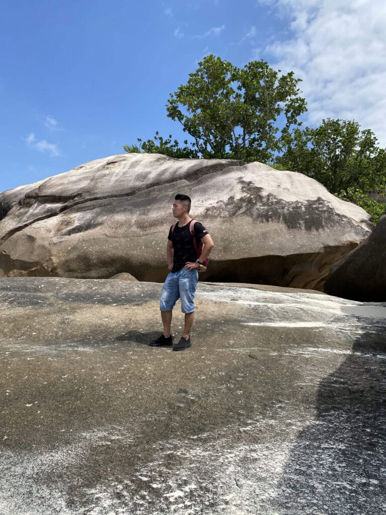 Everyday in Seychelles is one remarkable beach after another 8 Standing on top of boulders at Baie Lazare beach