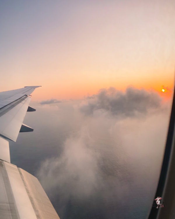 How to be an Elegant woman: Finally Seen, Heard, and Command Respect 24 View outside an aeroplane window of the wing, cotton ball clouds and gorgeous sunset on the horizon